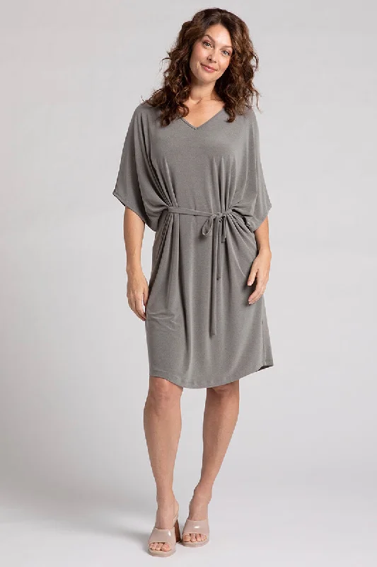 Slouchy V-Neck Dress with Tie | Melange Sand