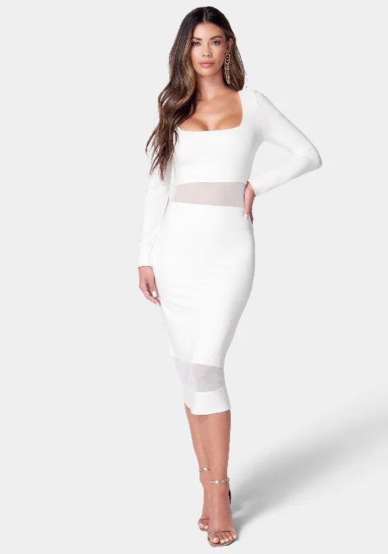 Square Neck Mesh Inset Dress