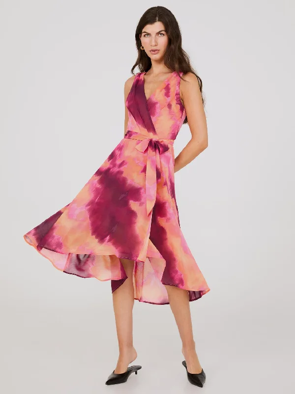 Ombre Crossover Chiffon Midi Dress