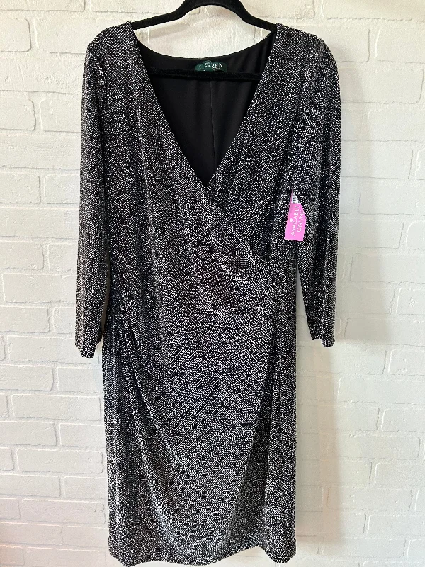 Black & Silver Dress Party Midi Lauren By Ralph Lauren, Size L