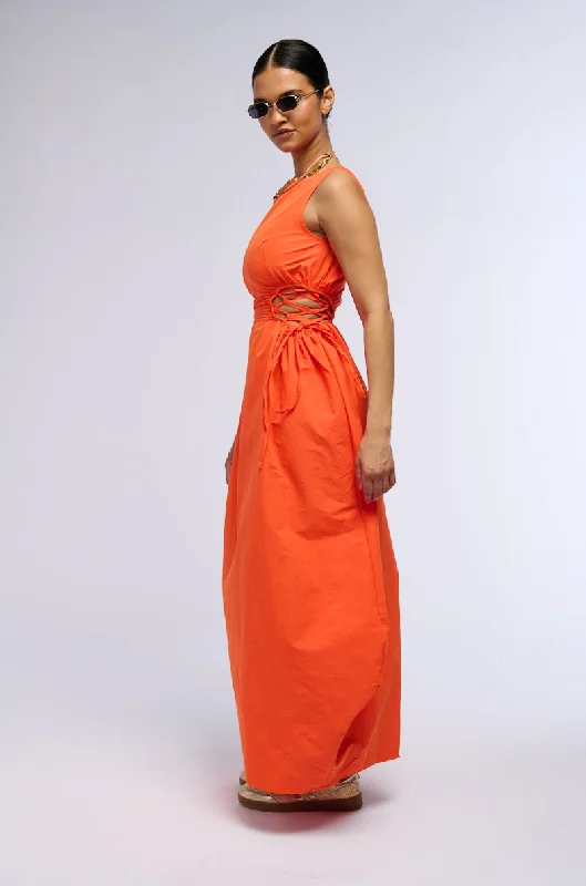 ALINA LACE UP DETAIL MAXI DRESS IN ORANGE-ORANGE