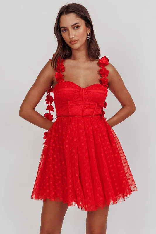 Fairytale Dream Floral Strap Mini Dress Red