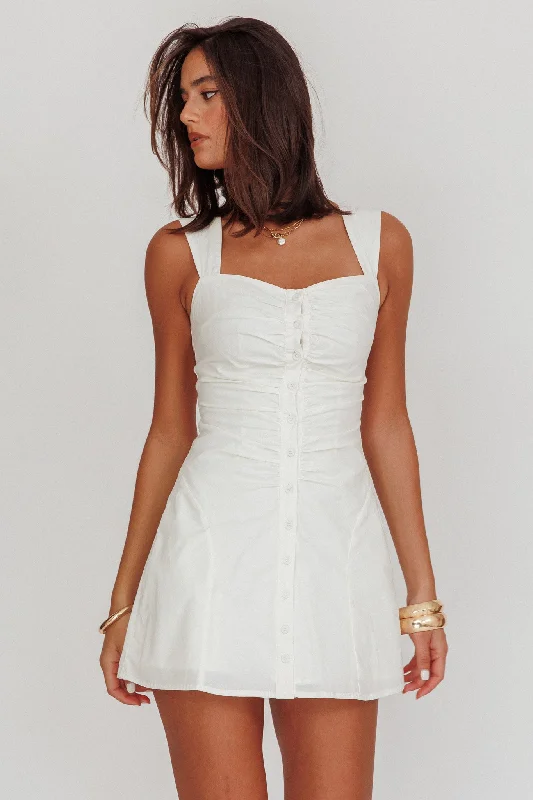 High Tide Buttoned Textured Mini Dress White