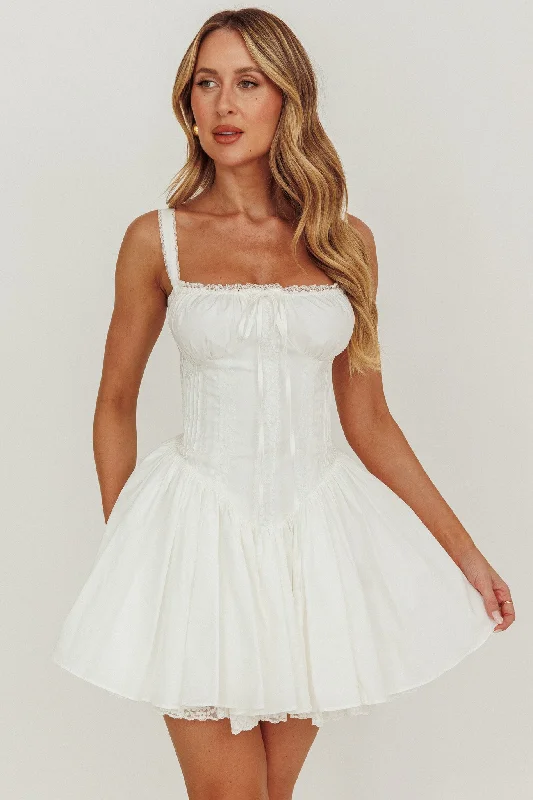 Jennie Corset Flared Mini Dress Off White