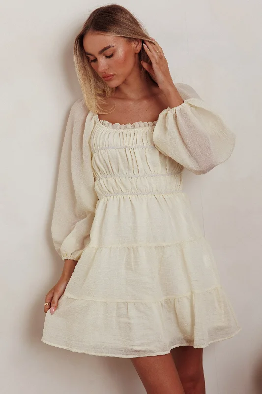 On A High Puff Sleeves Low Back Mini Dress Ivory