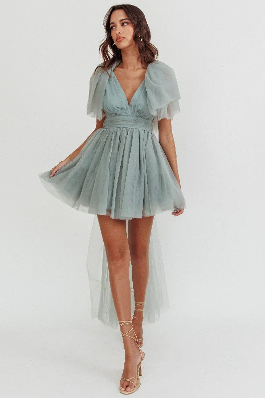 Star Power Tulle Train Mini Dress Pistachio