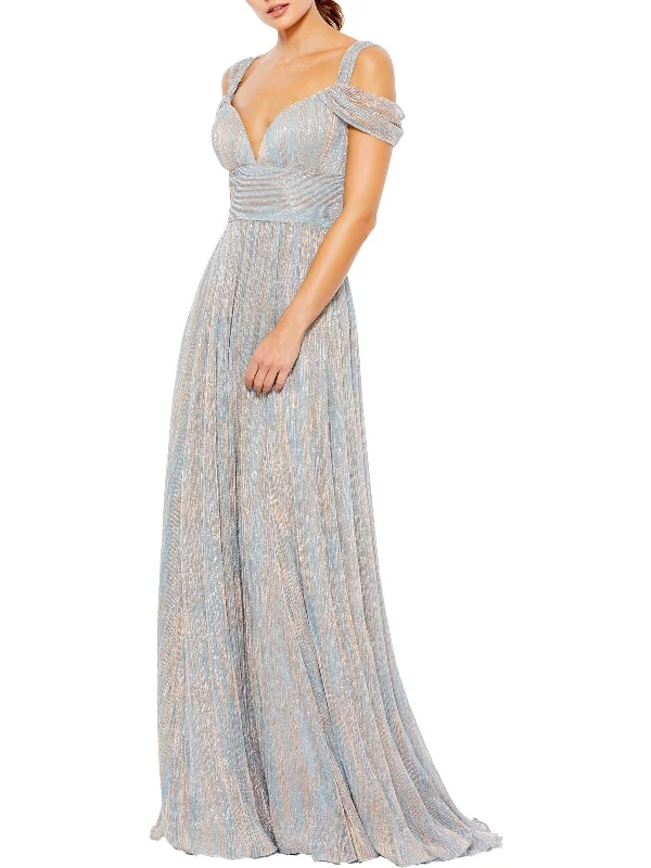 Womens Metallic Maxi Evening Dress