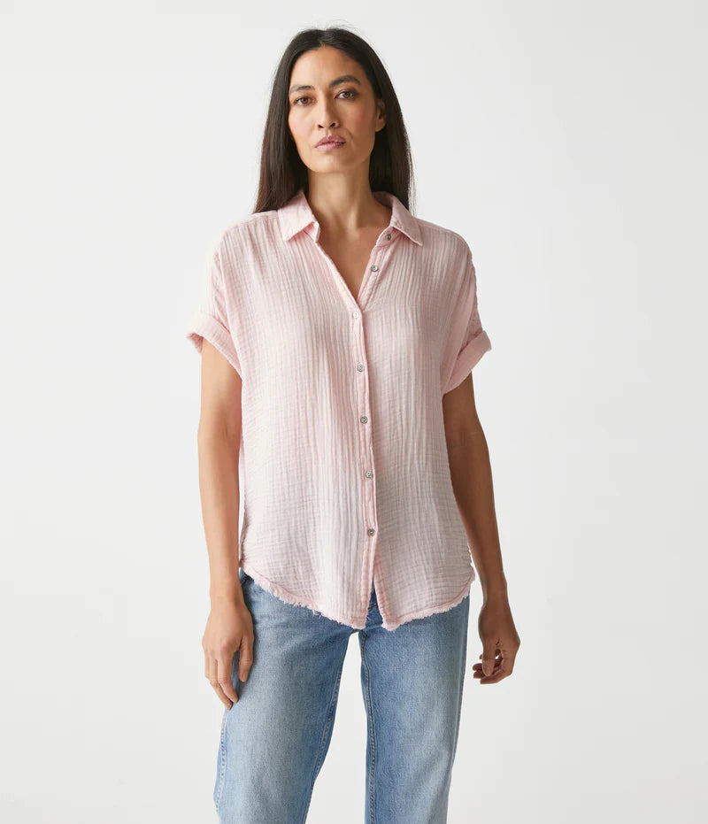 Bailey Gauze Button Down Shirt - Rose