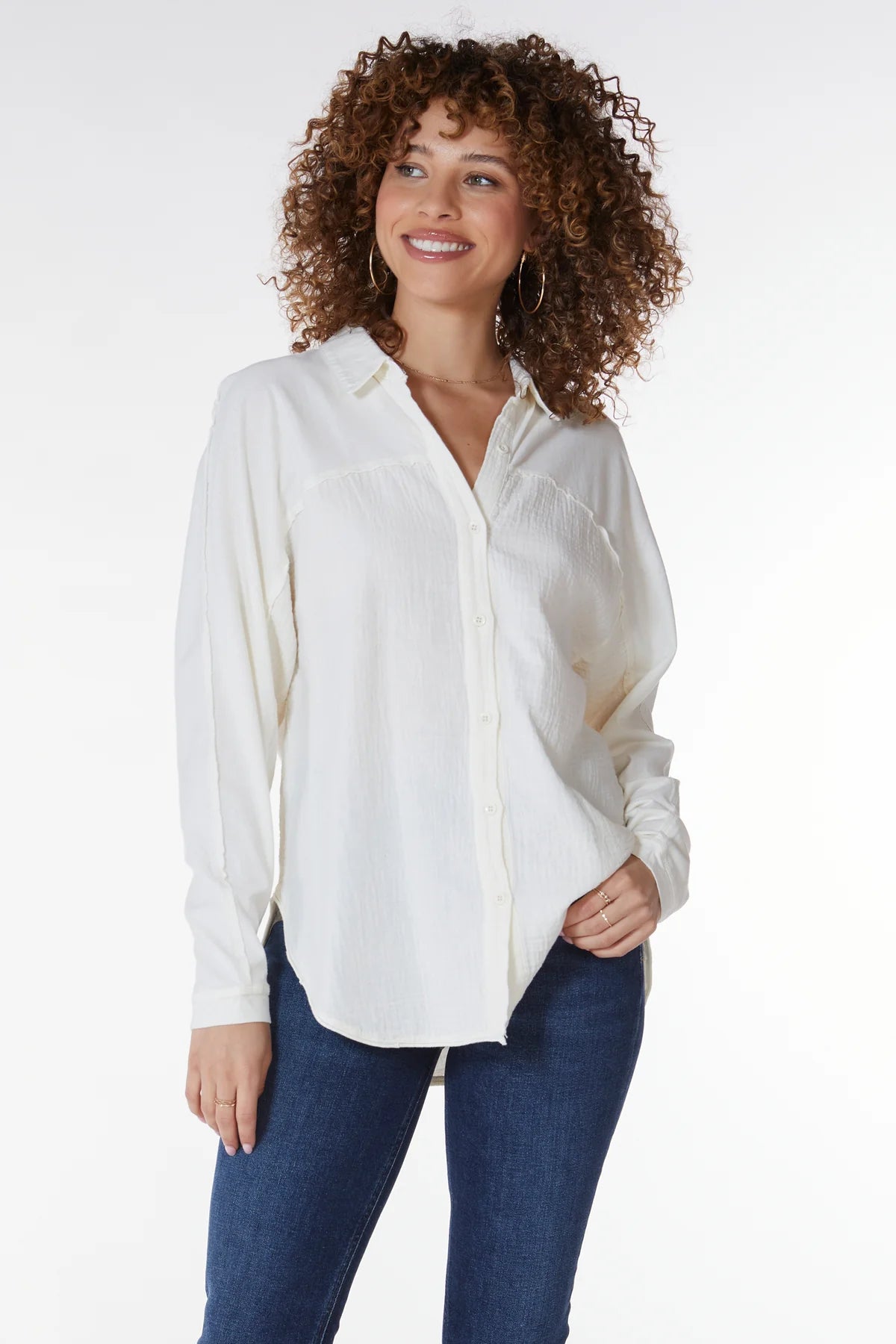 Button Down Mixed Collar Shirt - Macadamia