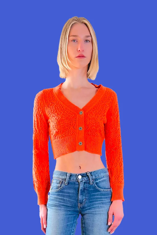 Crochet Cropped Cardigan - Orange