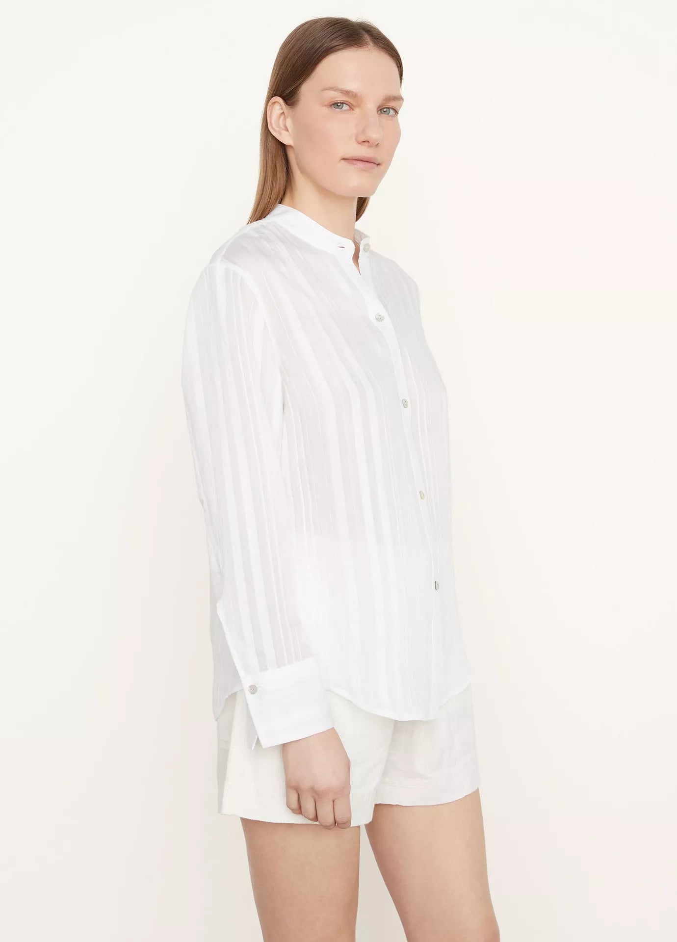 Drapey Stripe Band Collar Shirt - Optic White