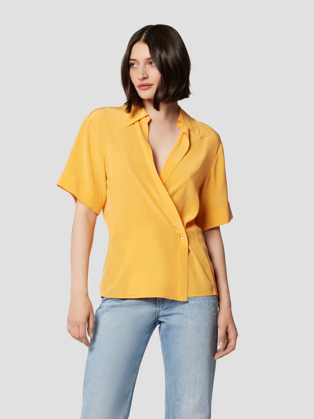 Everly Silk Shirt - Apricot Orange