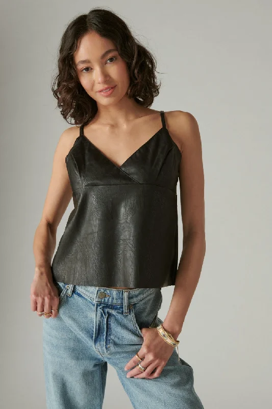 Faux Leather Crop Cami - Black