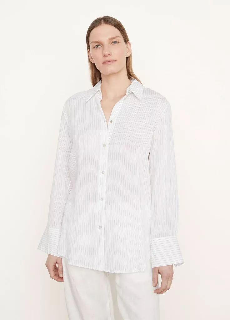 Fine Stripe Relaxed Long Sleeve Shirt - Optic White / Black Stripe