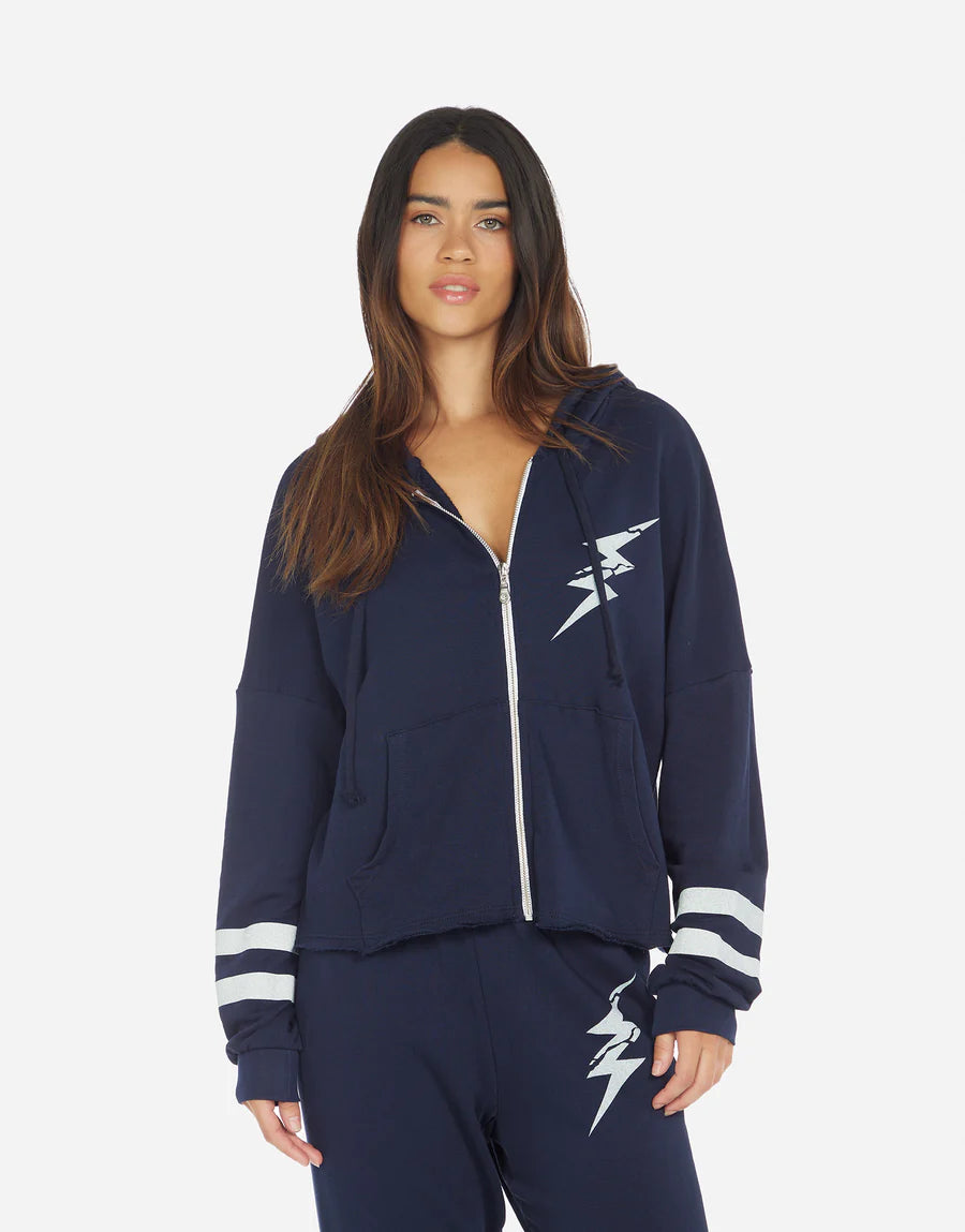 Giselle Cracked Lightening Bolt Zip - Navy