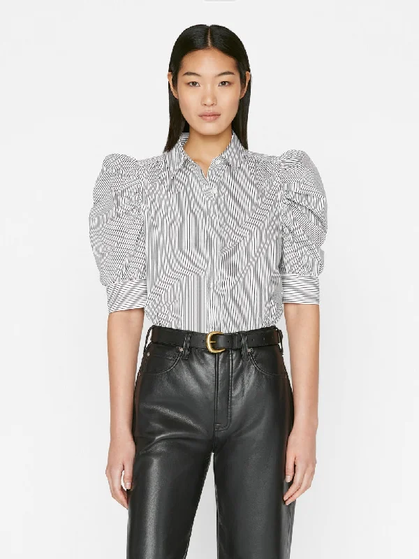 Ruched Puff Sleeve Shirt - Noir Multi