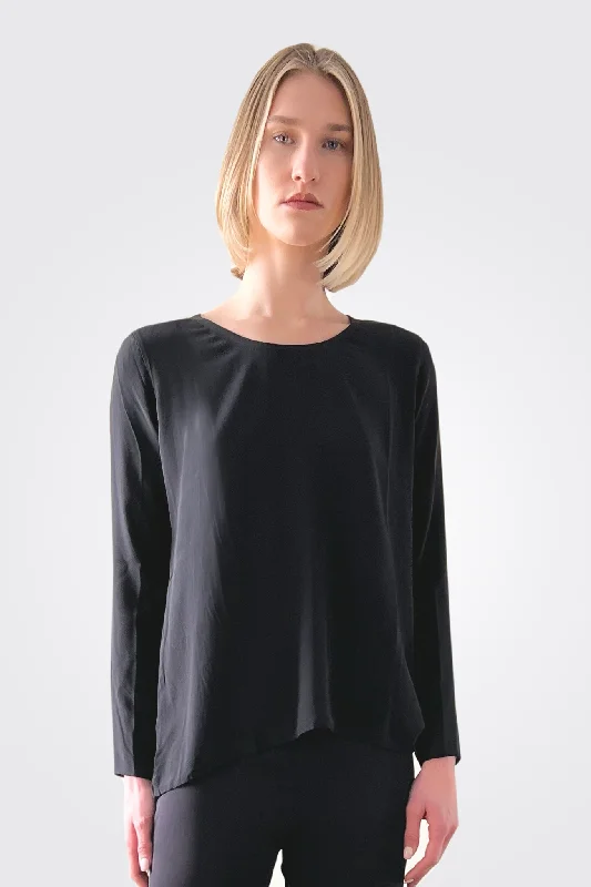 Silk Long Sleeve Shirt - Black