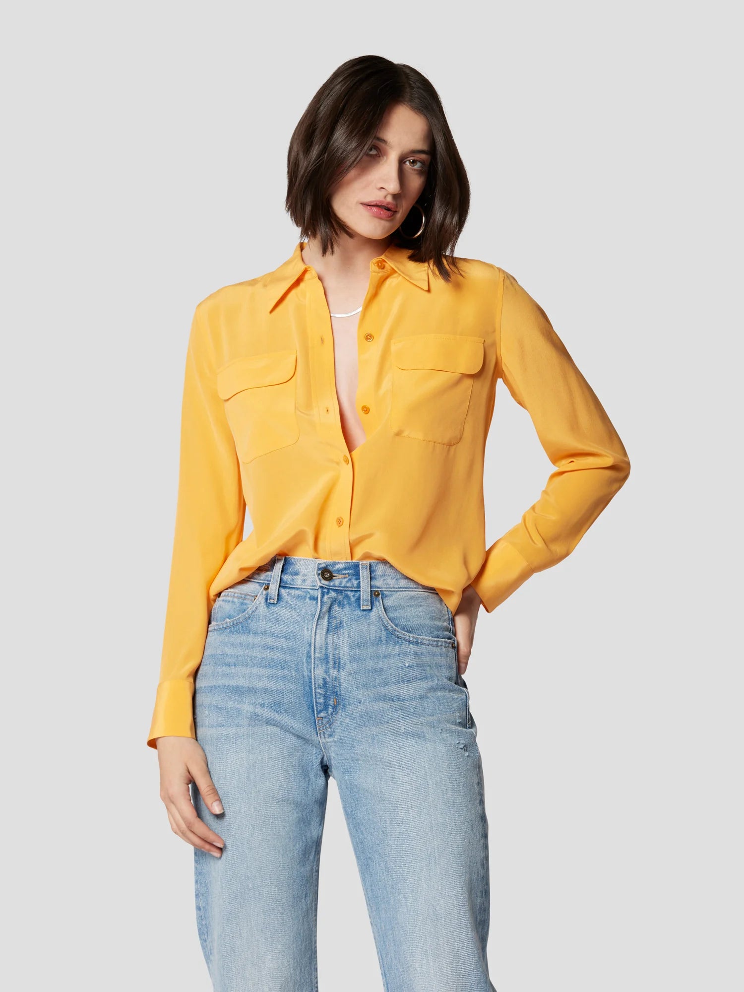 Slim Signature Silk Shirt - Apricot Orange