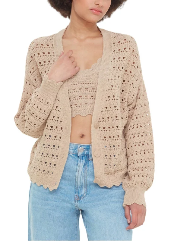 Crochet Cardigan In Deep Taupe