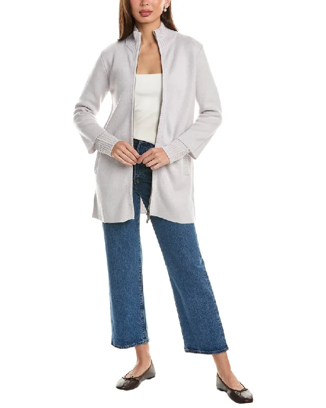 Forte Cashmere Doubleknit Zip Mock Wool & Cashmere-Blend Cardigan