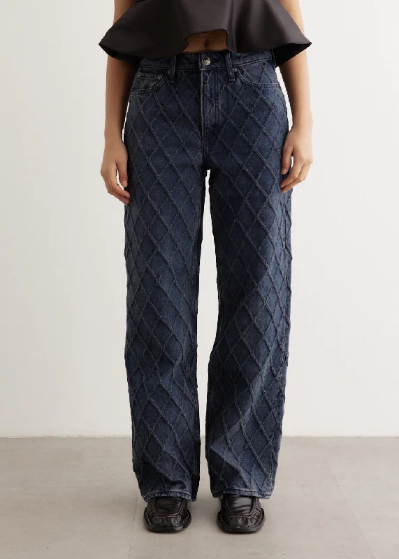 Logan Quilted Mid-Rise Wide Leg Jeans