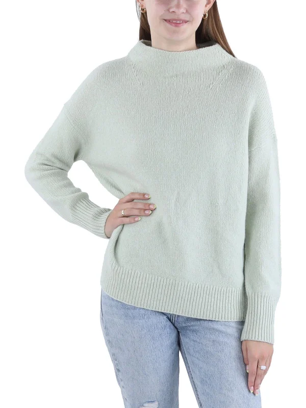 Marled Funned Womens Cashmere Crochet Pullover Sweater