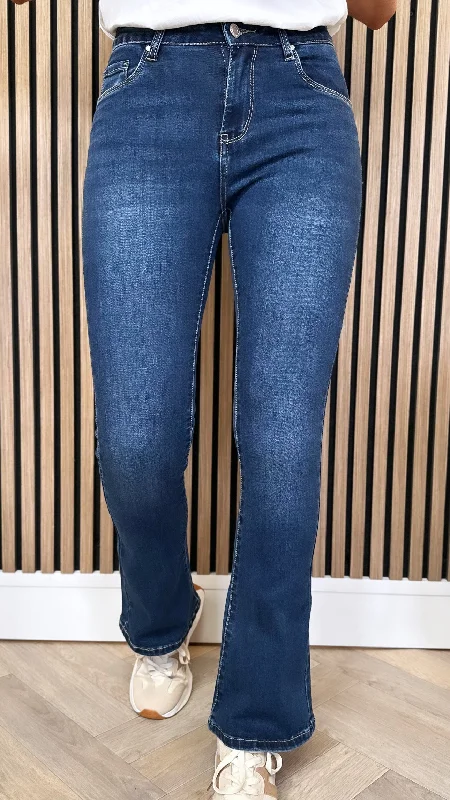 Saria Dark Blue Flared Bootcut Jeans