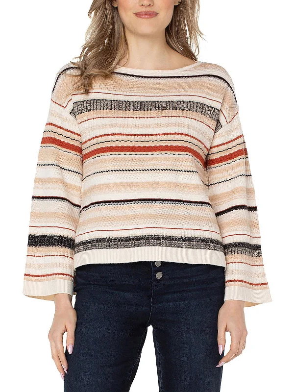 Womens Boat Neck Striped Pullover Sweater