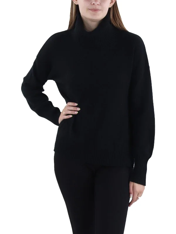 Womens Cashmere Drop Shoulder Mock Turtleneck Sweater