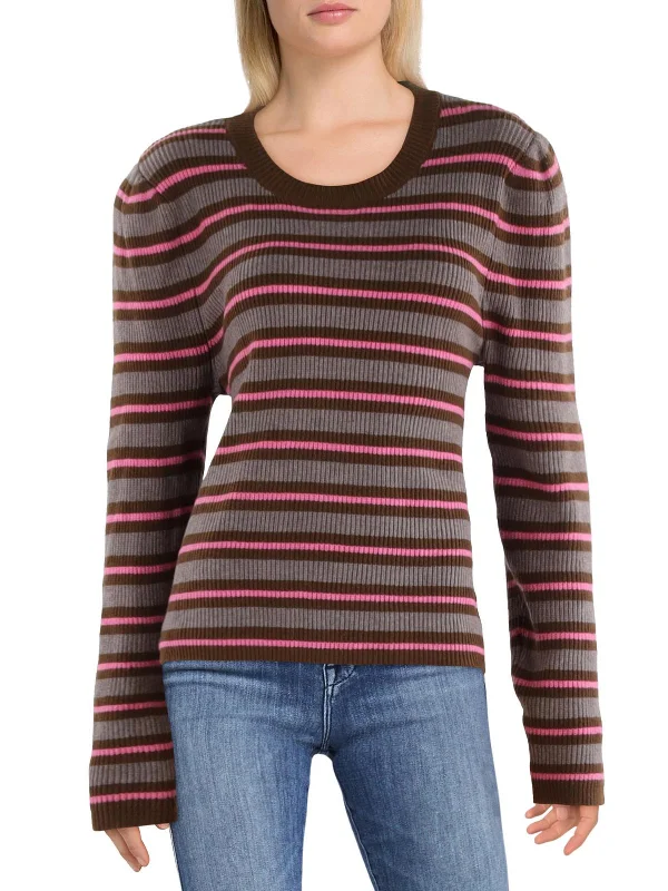 Womens Striped Mock Neck Pullover Sweater