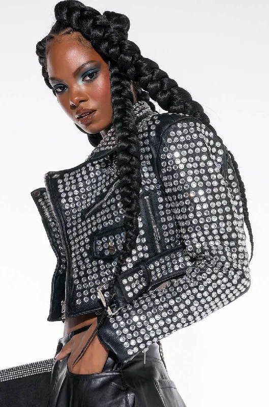 AZALEA WANG GAZETTE 3000 STUDS MOTO JACKET IN BLACK