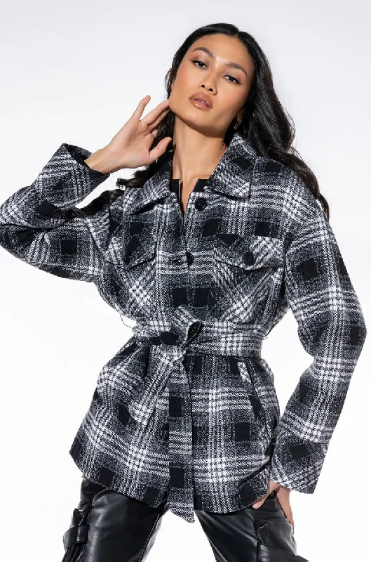 FRONT TIE WRAP PLAID JACKET